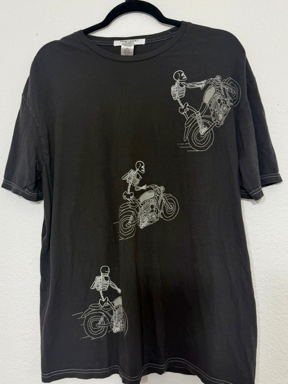 Project Social T Black Skeleton Motorcycle Graphic Tee - Men